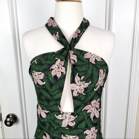 Topshop | Hibiscus Floral Halter Neck Midi Dress 4 - Picture 4 of 8